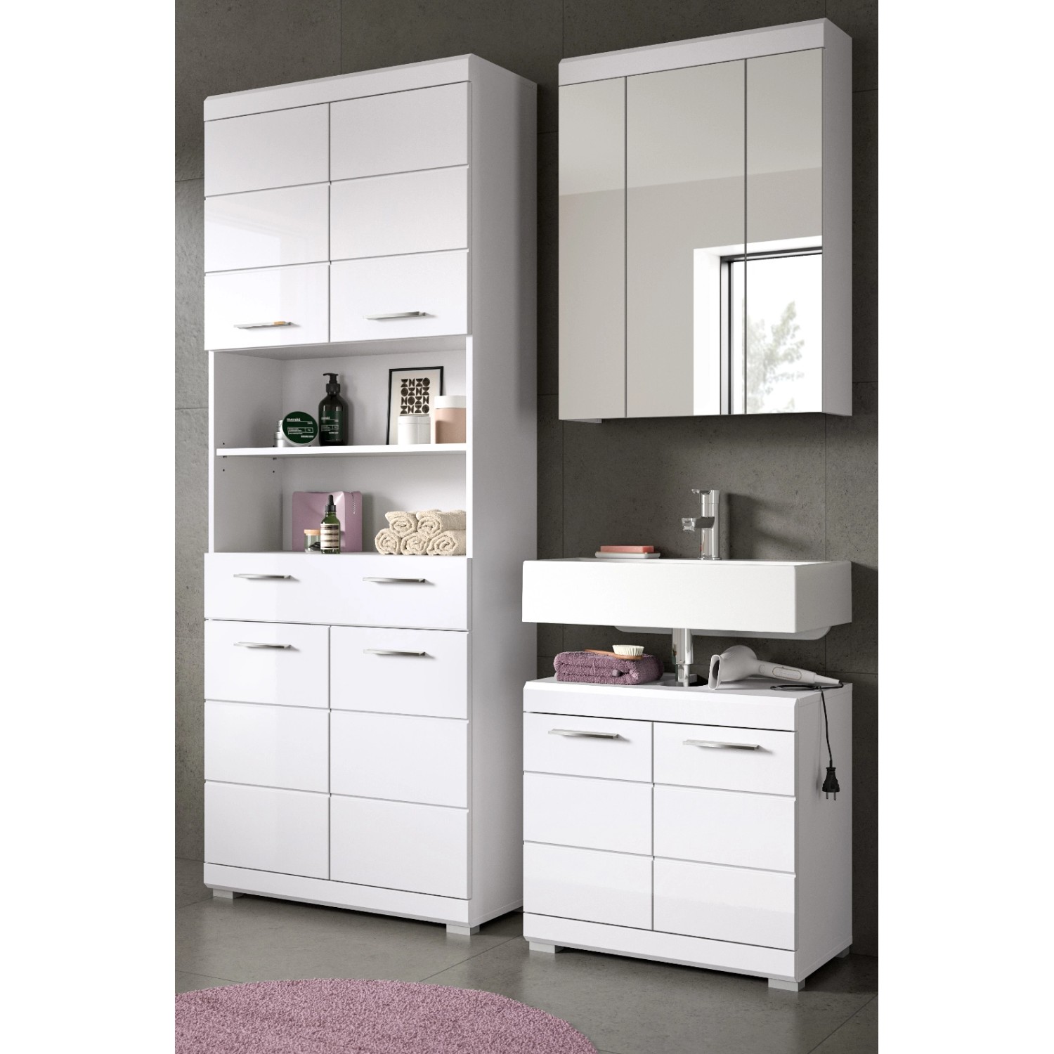 Inn.Furn Badmöbel Set in Weiß Hochglanz 3-teilig 149 cm Shawn günstig online kaufen