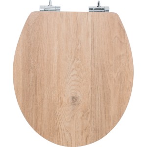WC-Sitz Kunene von baliv aus Holz mit Absenkautomatik und Chrom-Scharnieren.