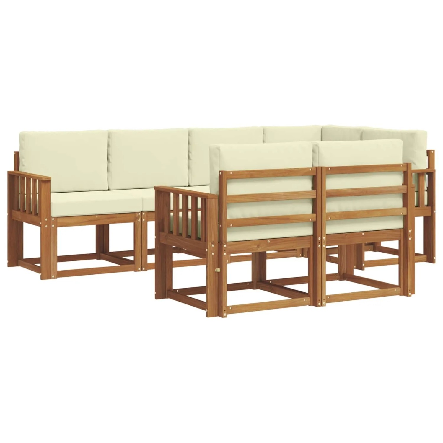vidaXL Outdoor-Sofagarnitur mit Kissen 7-Tlg Natur und Creme 3366528