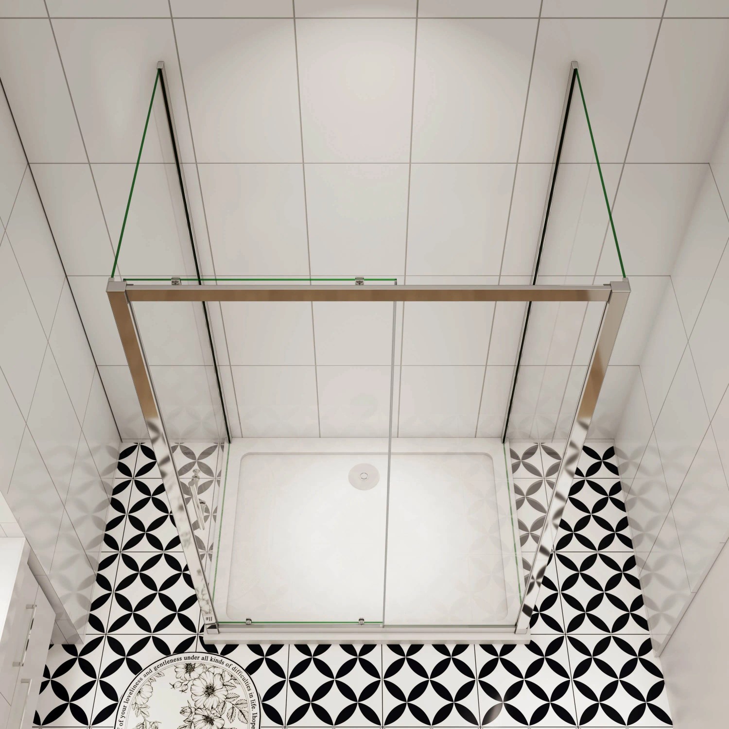 AICA U-Form Duschkabine 100x90cm mit Schiebetür und Seitenwand aus ESG Sicherheitsglas.