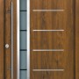 Splendoor Thermospace Haustür Berlin Prime in Nussbaum mit Edelstahl-Applikationen und Glaseinsatz.