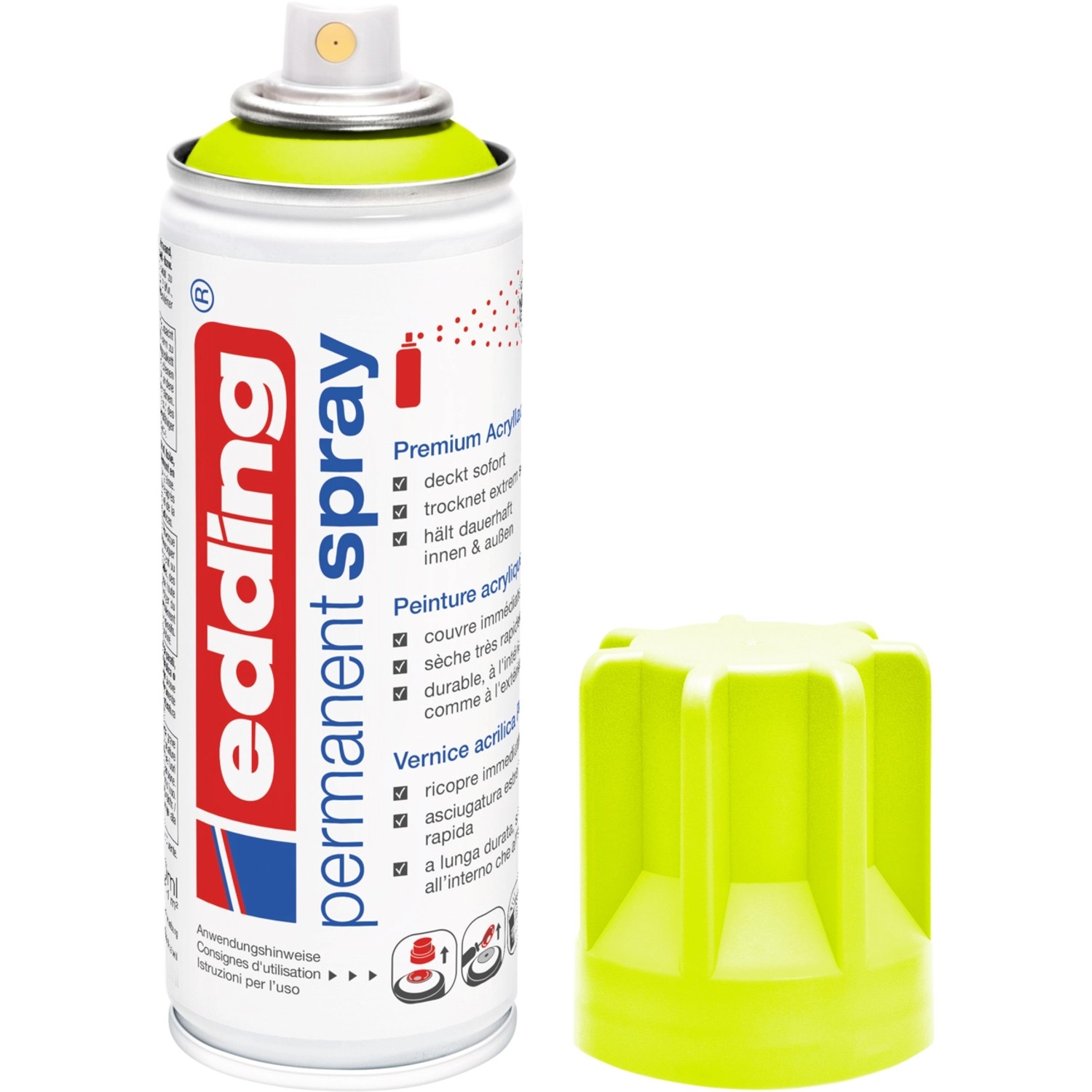 edding 5200 Permanent Spray Neongelb matt, Dose mit Deckel. Buntlack-Spray für Innen & Außen.