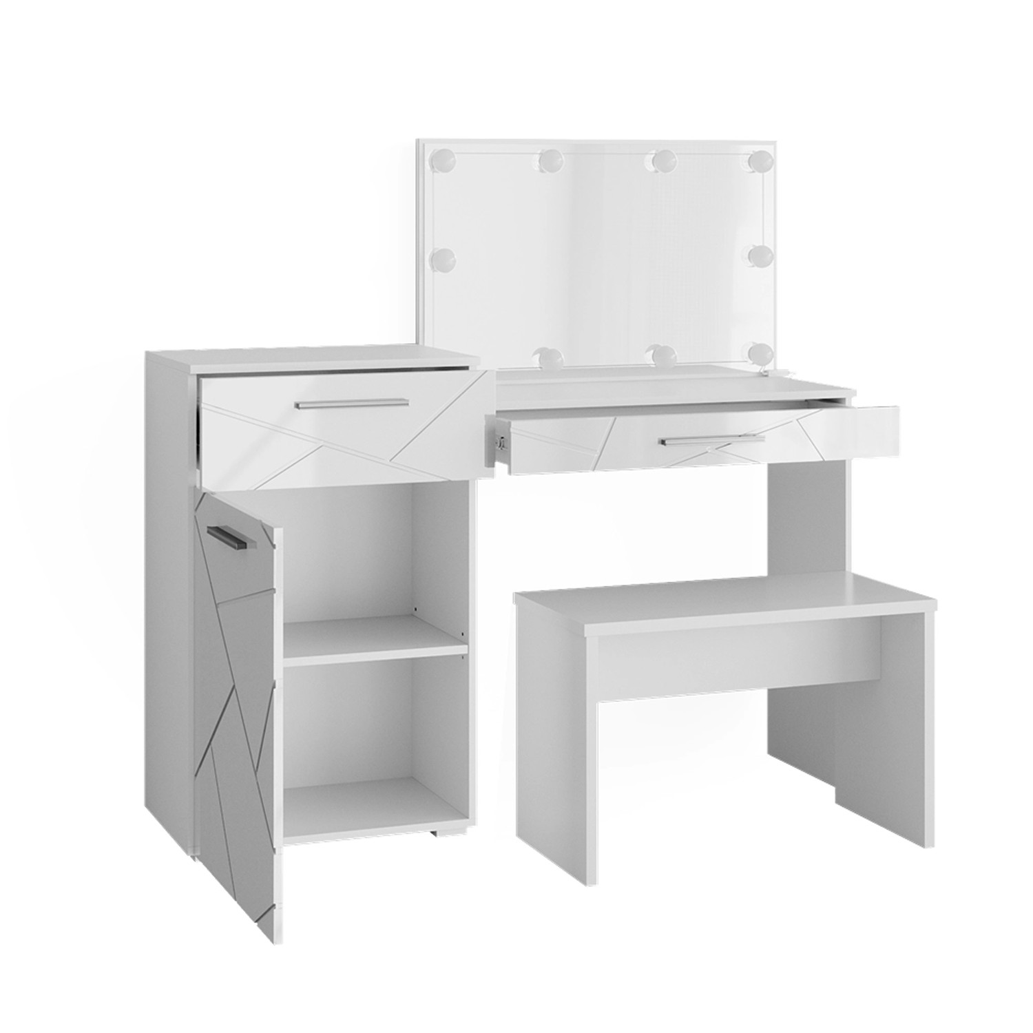 Vicco Schminktisch Irma Weiß 135 cm mit LED Beleuchtung und Bank günstig online kaufen