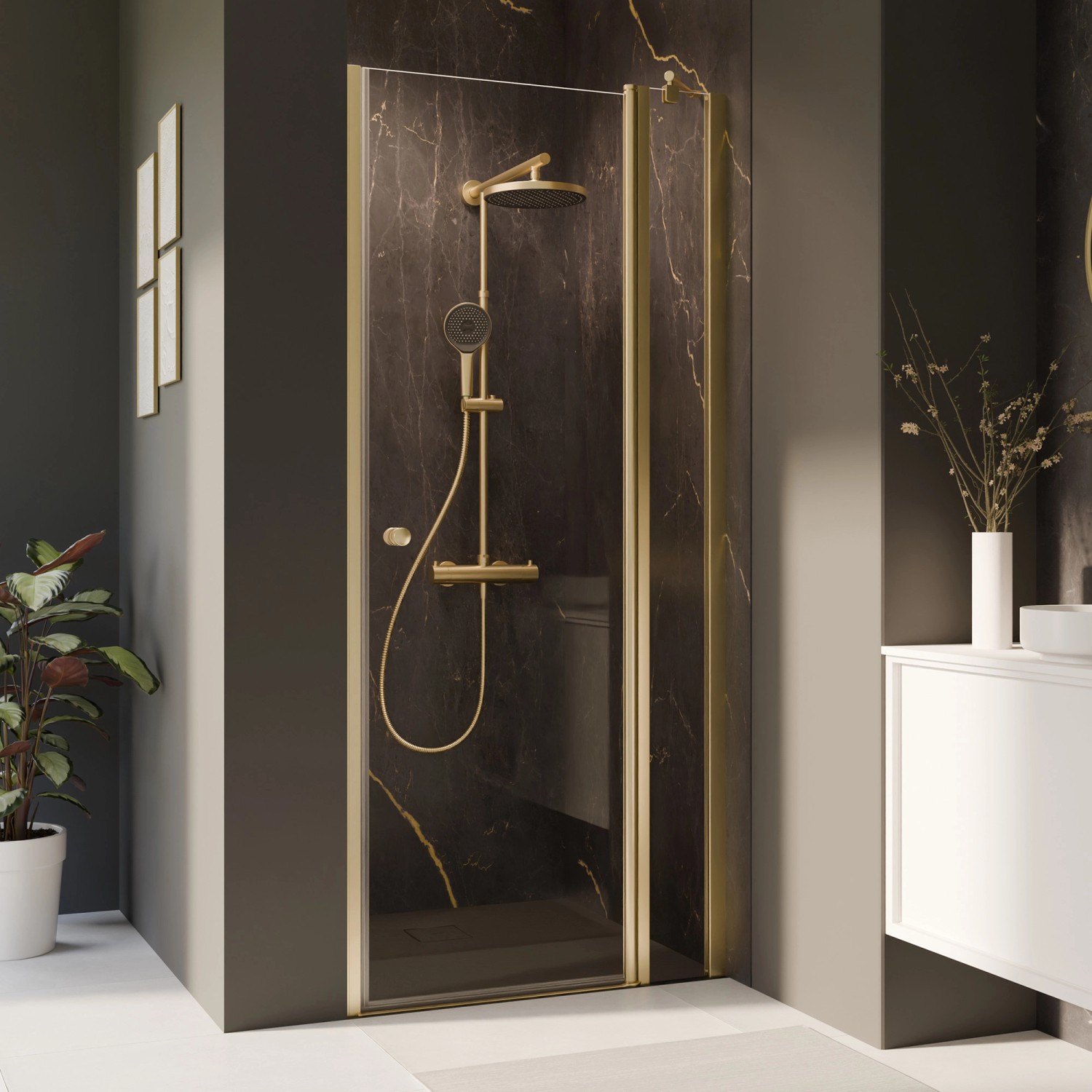 Breuer Drehtür Elana 2.0 mit Festteil für Nische Klarglas 200 cm x 120 cm Rechts