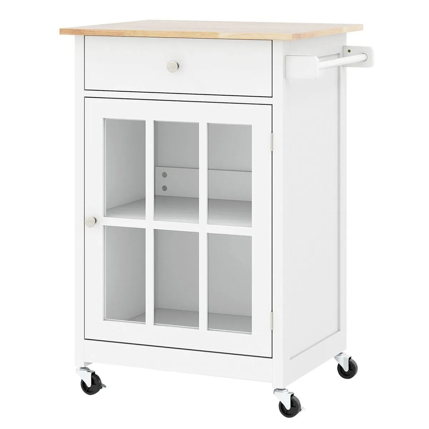 Costway Küchenwagen mit Rollen Servierwagen Holz Weiß 65 x 48.5 x 87.5 cm günstig online kaufen