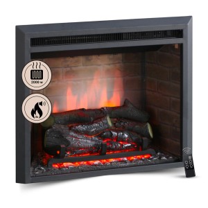 Schwarzer BALDERIA Elektrokamin CA-23 mit 3D-Flammeneffekt und Heizung.