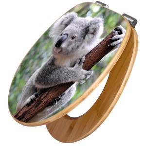 Banjado WC-Sitz aus Bambus mit Koala-Motiv. Toilettendeckel mit Absenkautomatik.