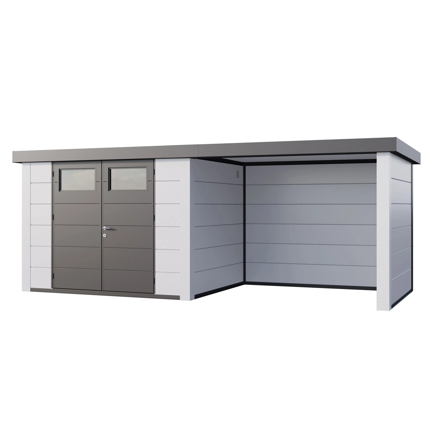 Gerätehaus Classico 3024 Lounge S Rechts mit Weiße Ecken 582 x 238 cm Weiß günstig online kaufen