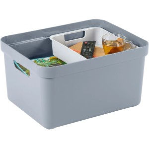 Blaue Sunware Aufbewahrungsbox Sigma Home (32 l) mit Griffen und Inhalt.