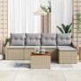 Beiges 6-tlg. vidaXL Garten-Sofa-Set aus Rattan mit Kissen und Tisch.