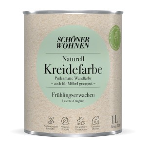Schöner Wohnen Kreidefarbe Naturell Frühlingserwachen, 1 Liter Dose, pudermatt, leichtes Olivgrün.