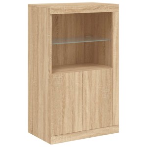 vidaXL Beistellschrank Sonoma-Eiche mit LED, Büroschrank mit Glastablage und Türen.