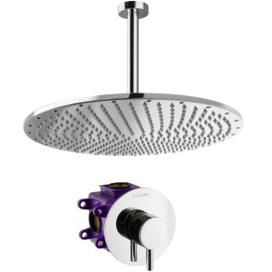 PaulGurkes Regendusche mit Unterputz Einhandmischer, rund, Chrom. Brauseset mit Kopfbrause und Armatur.