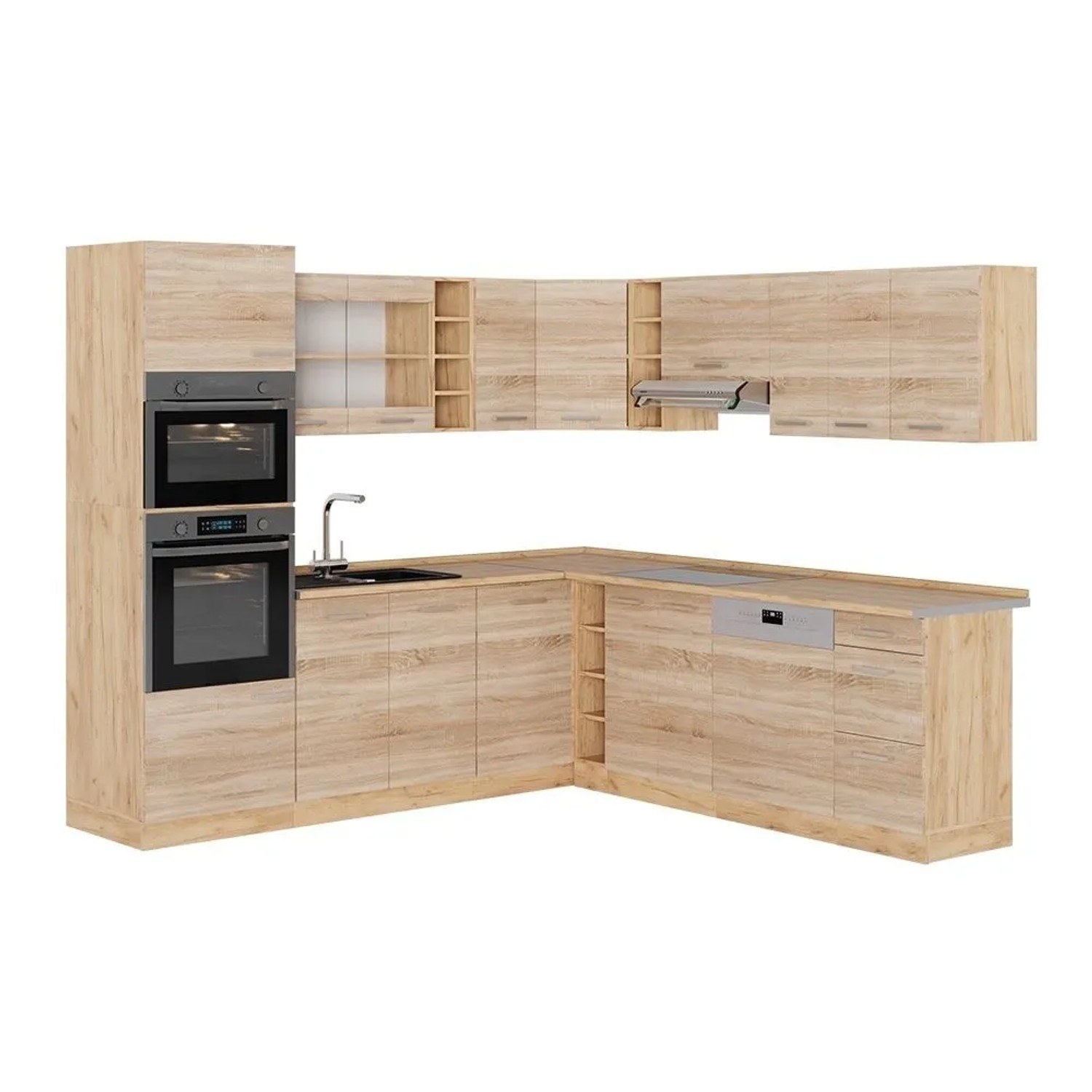 Vicco Eckküche R-Line Sonoma/Goldkraft Eiche 247 x 82 ohne Arbeitsplatte