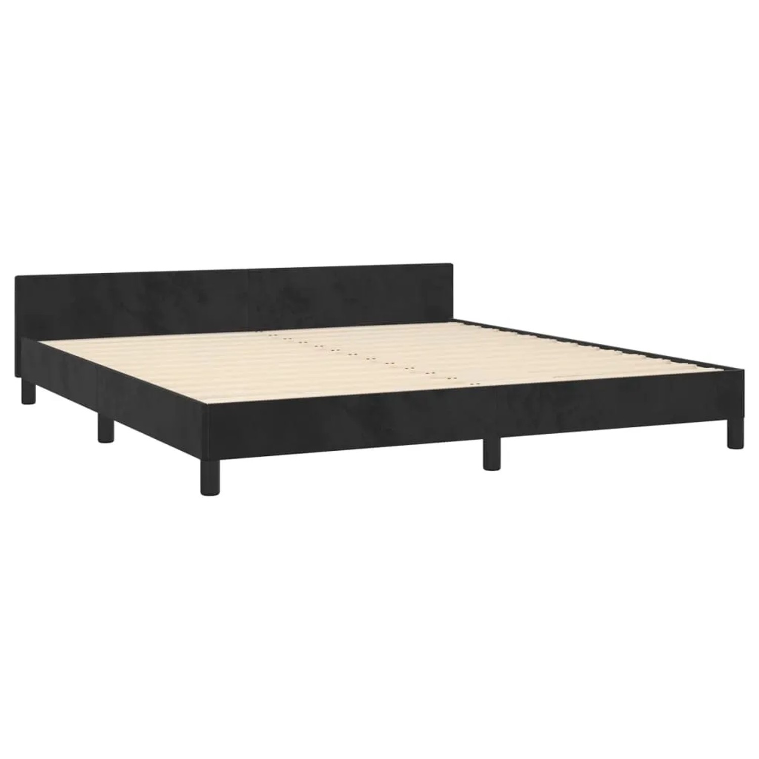 Schwarzes Samt-Bettgestell (160x200 cm) mit Kopfteil für Schlafzimmer.