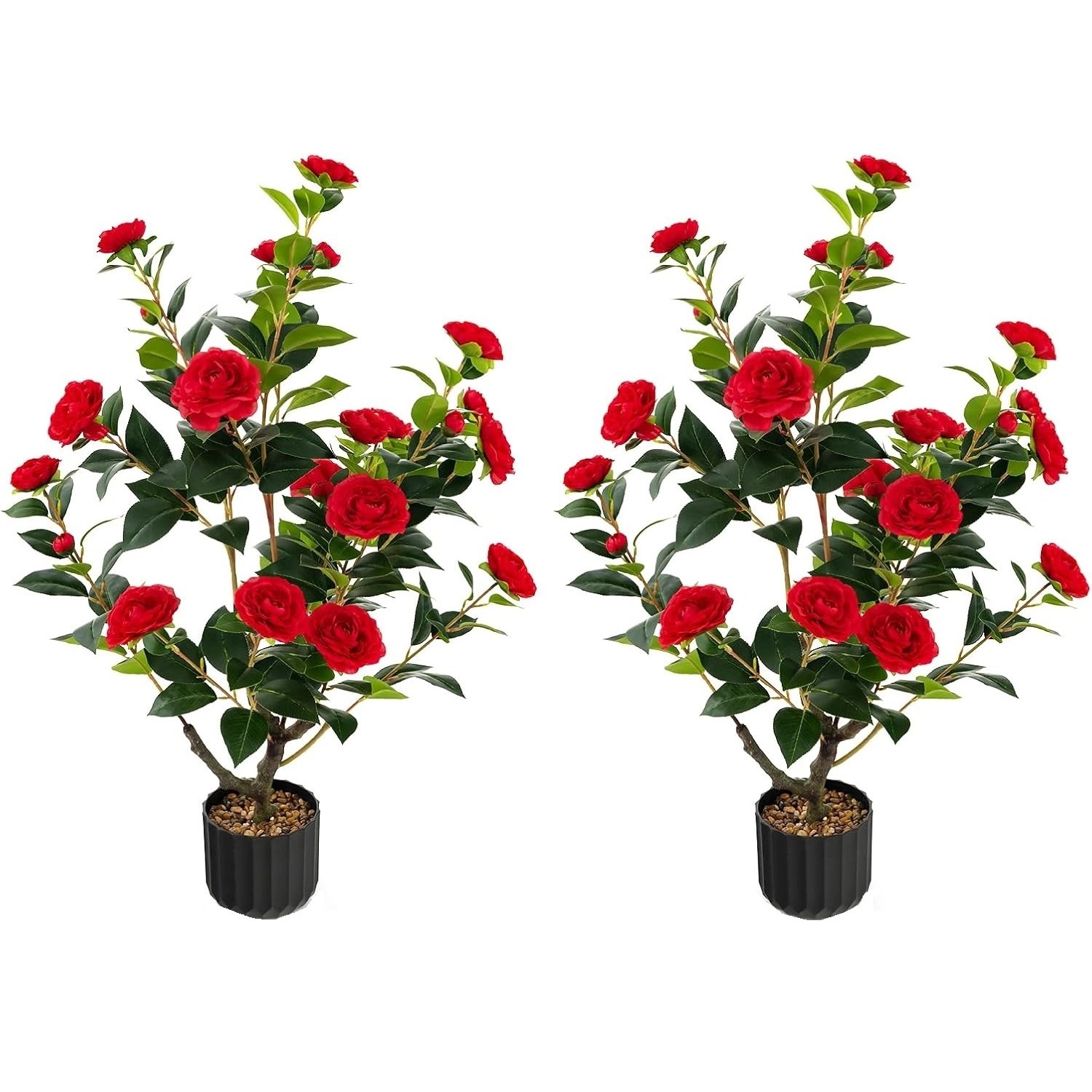 Costway Künstlicher Kamelienbaum 2er Set mit Blüten 95cm Rot günstig online kaufen