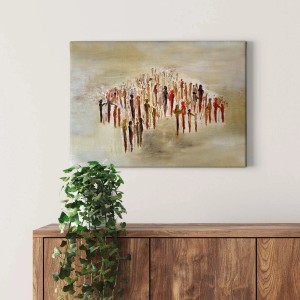 Abstraktes Leinwandbild in Gold und Braun mit Personen, moderne Wanddekoration für Wohnzimmer und Büro.