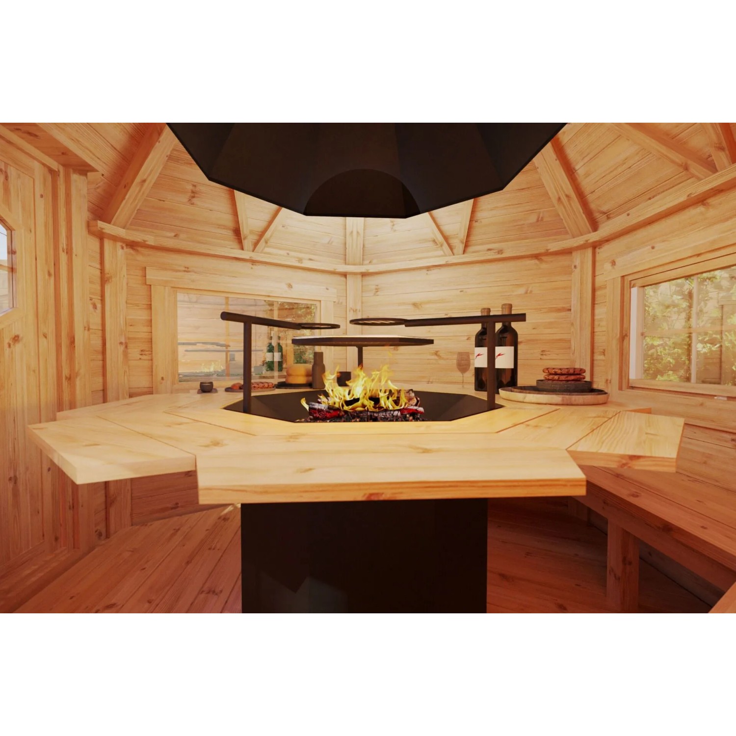 Finn Art Blockhaus Grillkota Elegance 4.5 qm mit 18 mm Fußboden 1/3 Fenster zum öffnen Schindeln Schwarz_5