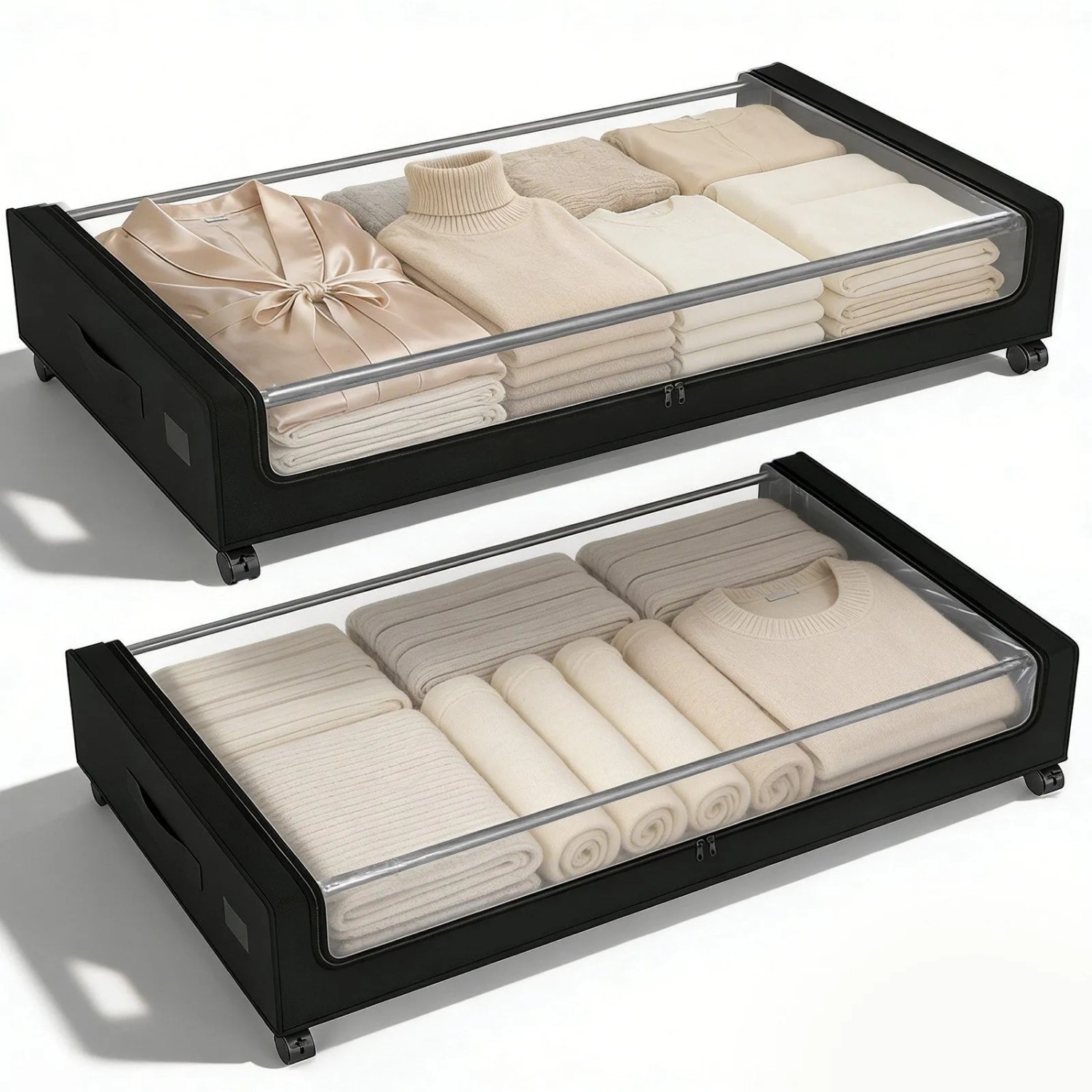 Sekey Unterbettkommode Unterbett Aufbewahrungsbox mit Deckel Transparente Tasche 2 St Organizer mit Rollen für Kleiderschrank Zur Aufbewahrung