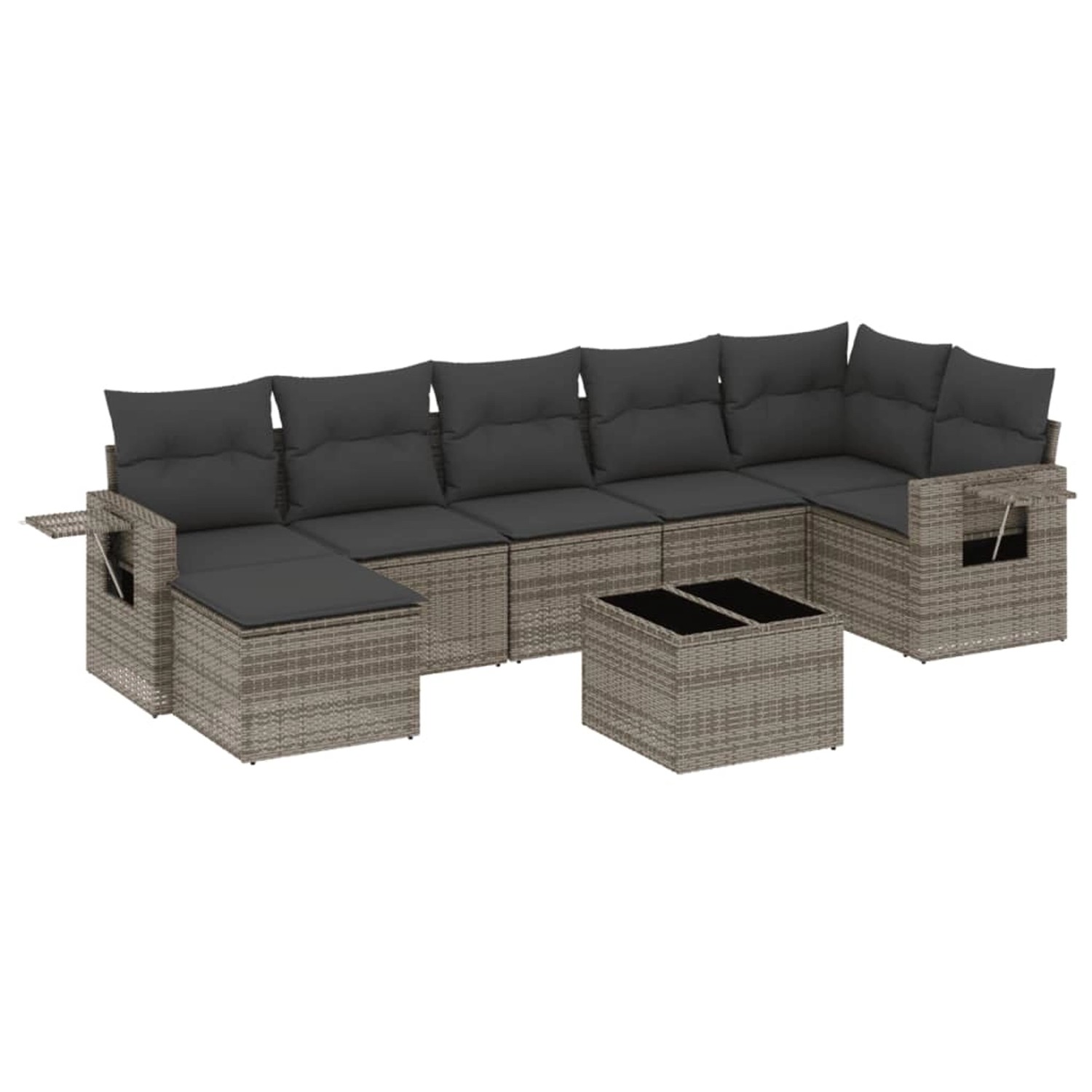 vidaXL 8-Tlg Garten-Sofagarnitur mit Kissen Grau Poly Rattan 3220489