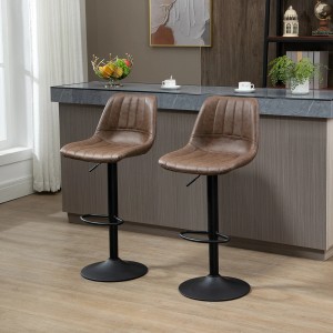 2er Set HOMCOM Barhocker, höhenverstellbar, braunes Lederimitat, schwarzes Gestell.