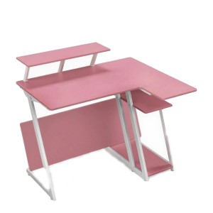 Costway Schreibtisch mit Steckdosen & USB-Anschlüssen Rosa