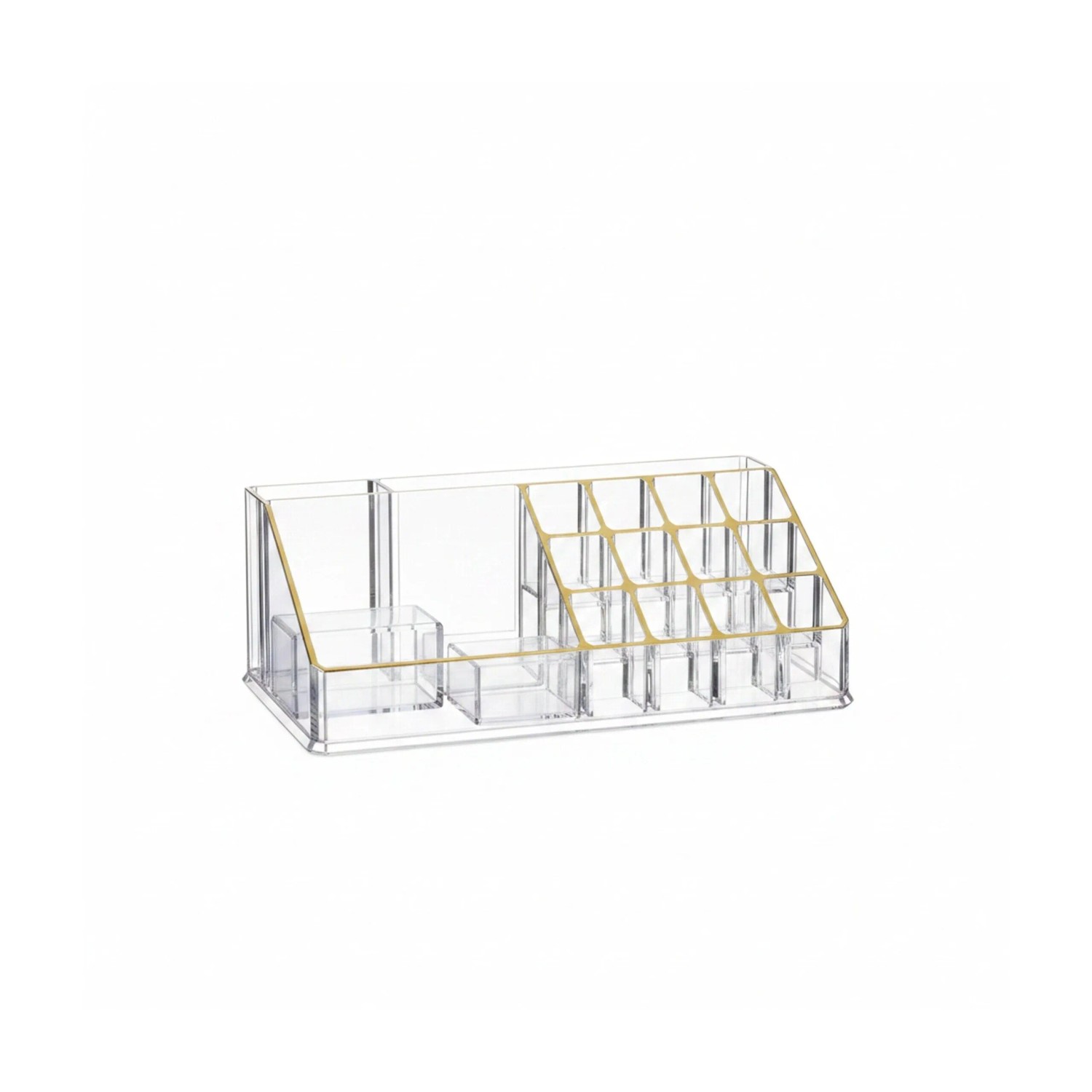 Relaxdays Kosmetikorganizer Acryl Gold mit 16 Fächern 8 cm x 22 cm x 12,5 cm