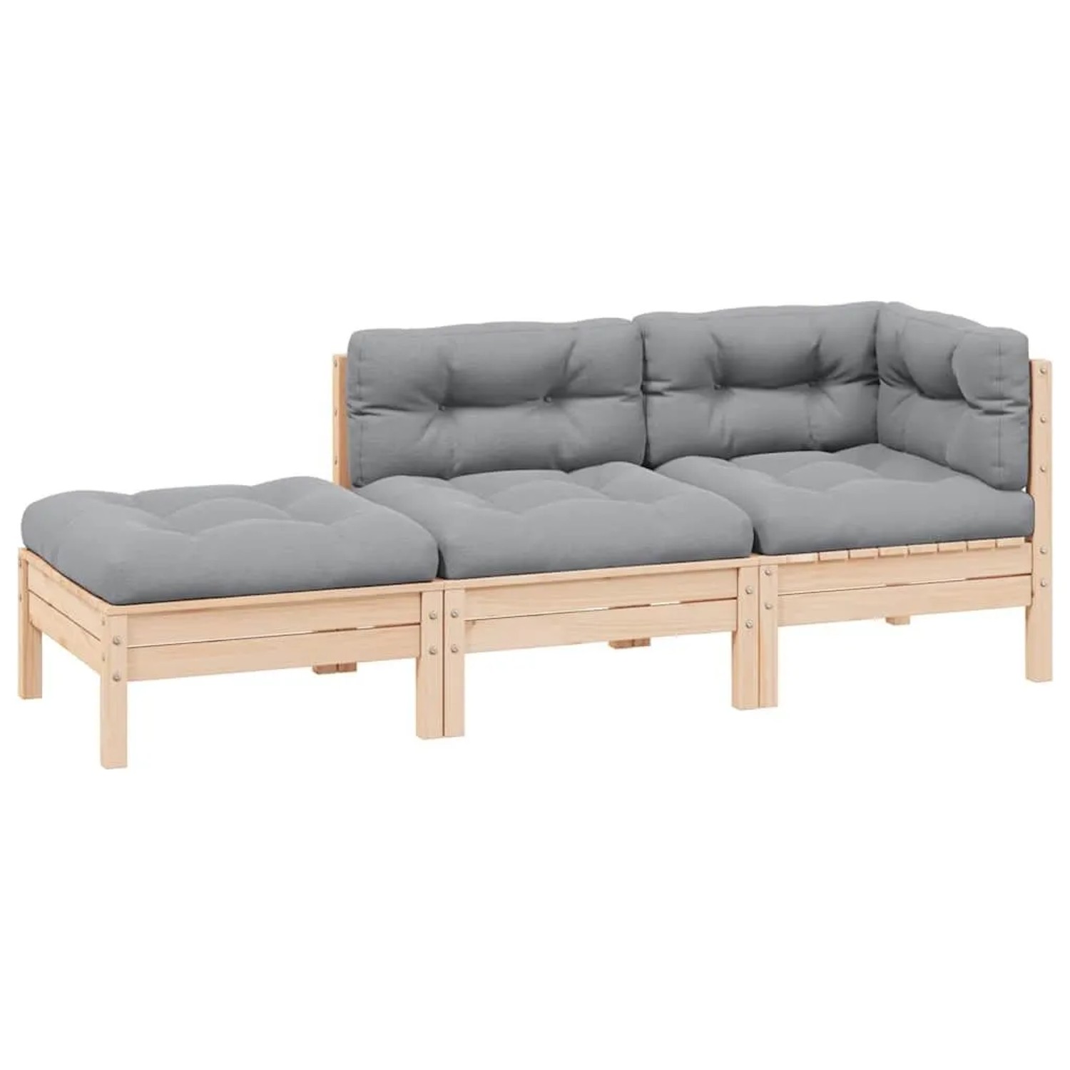 vidaXL 3-Tlg Garten-Lounge-Set mit Grauen Kissen Kiefer Massivholz 806663