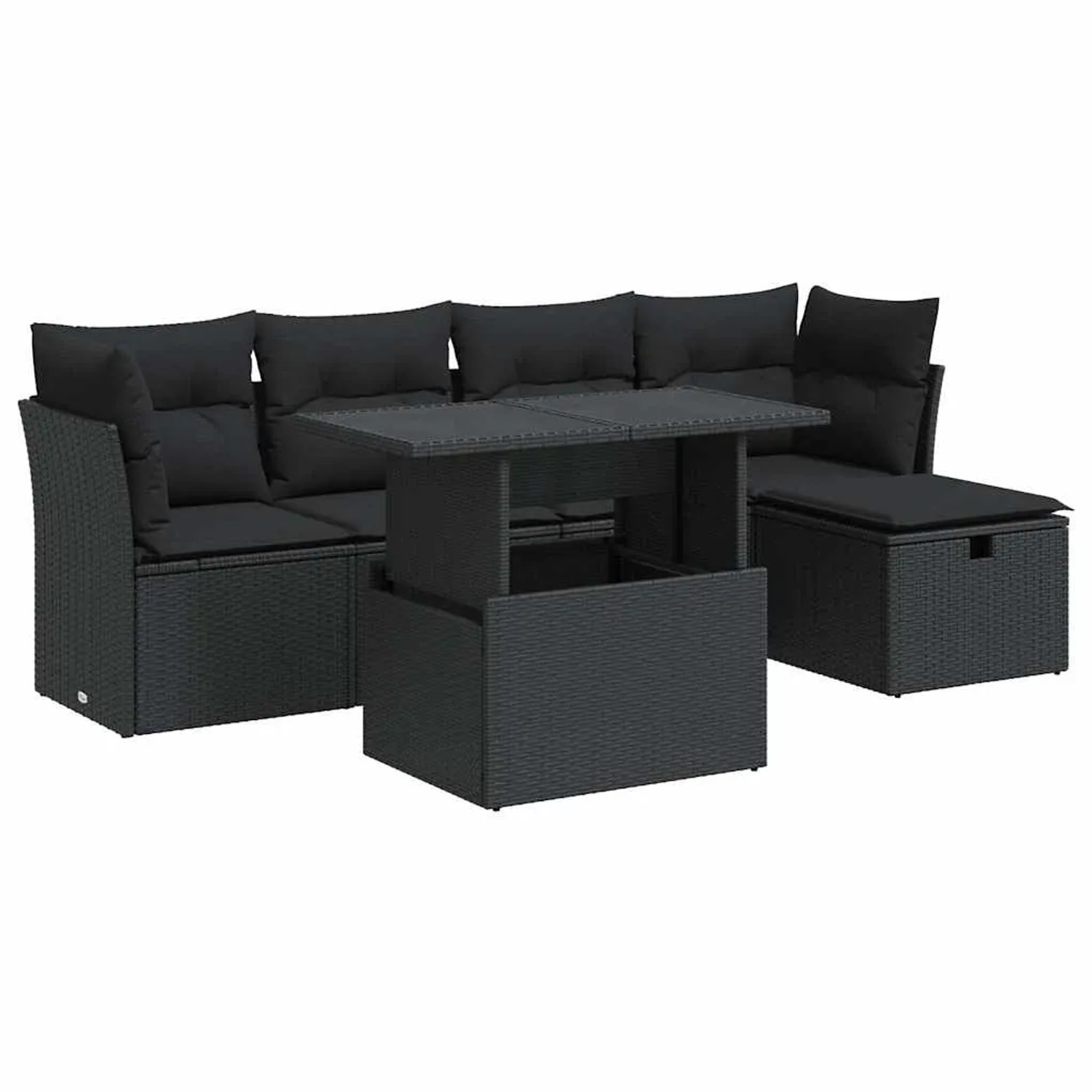 vidaXL 6-Tlg Garten-Sofagarnitur mit Kissen Schwarz Poly Rattan 3327765