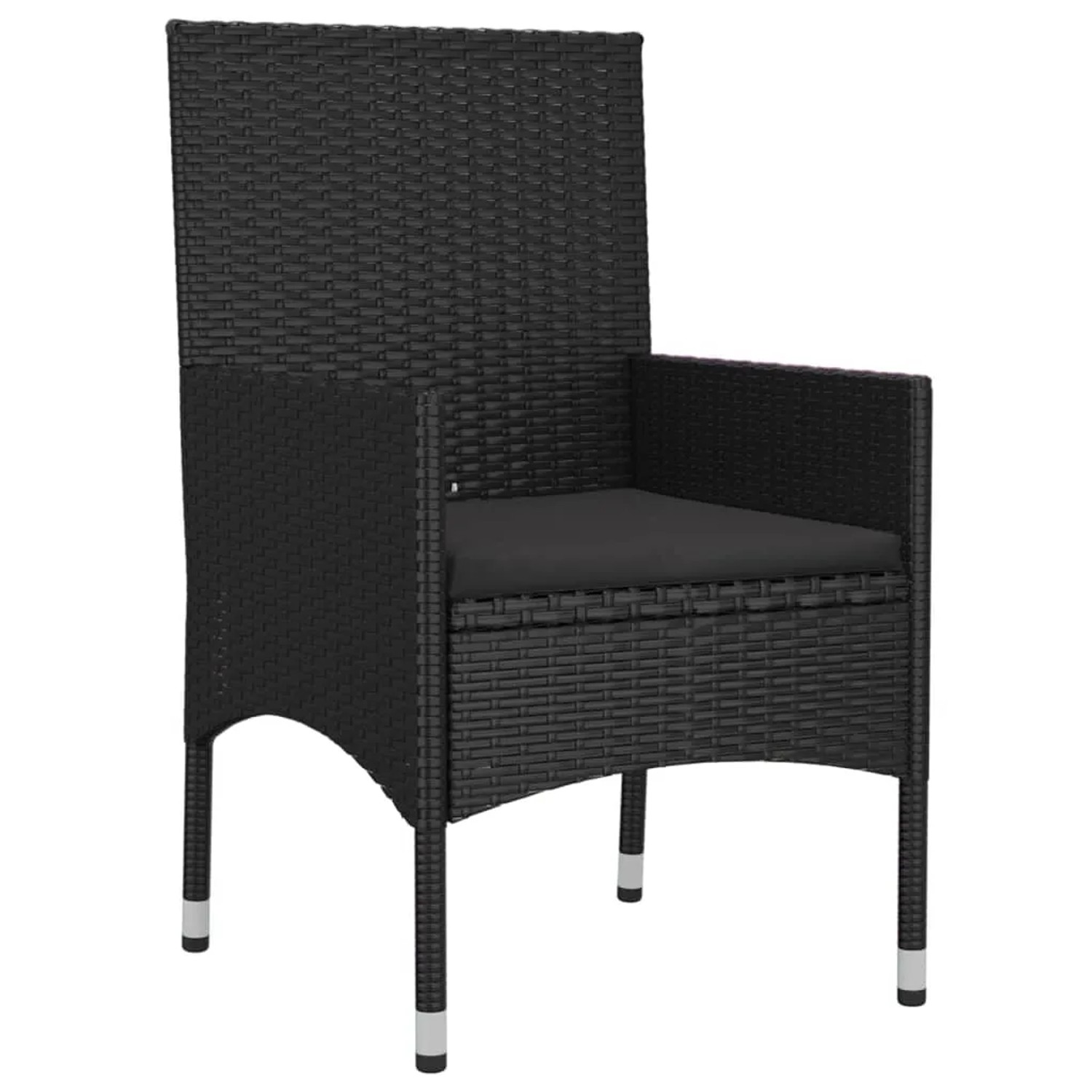 Schwarzer vidaXL Gartenstuhl aus Rattan mit Kissen, Teil des 4-tlg. Lounge-Sets.