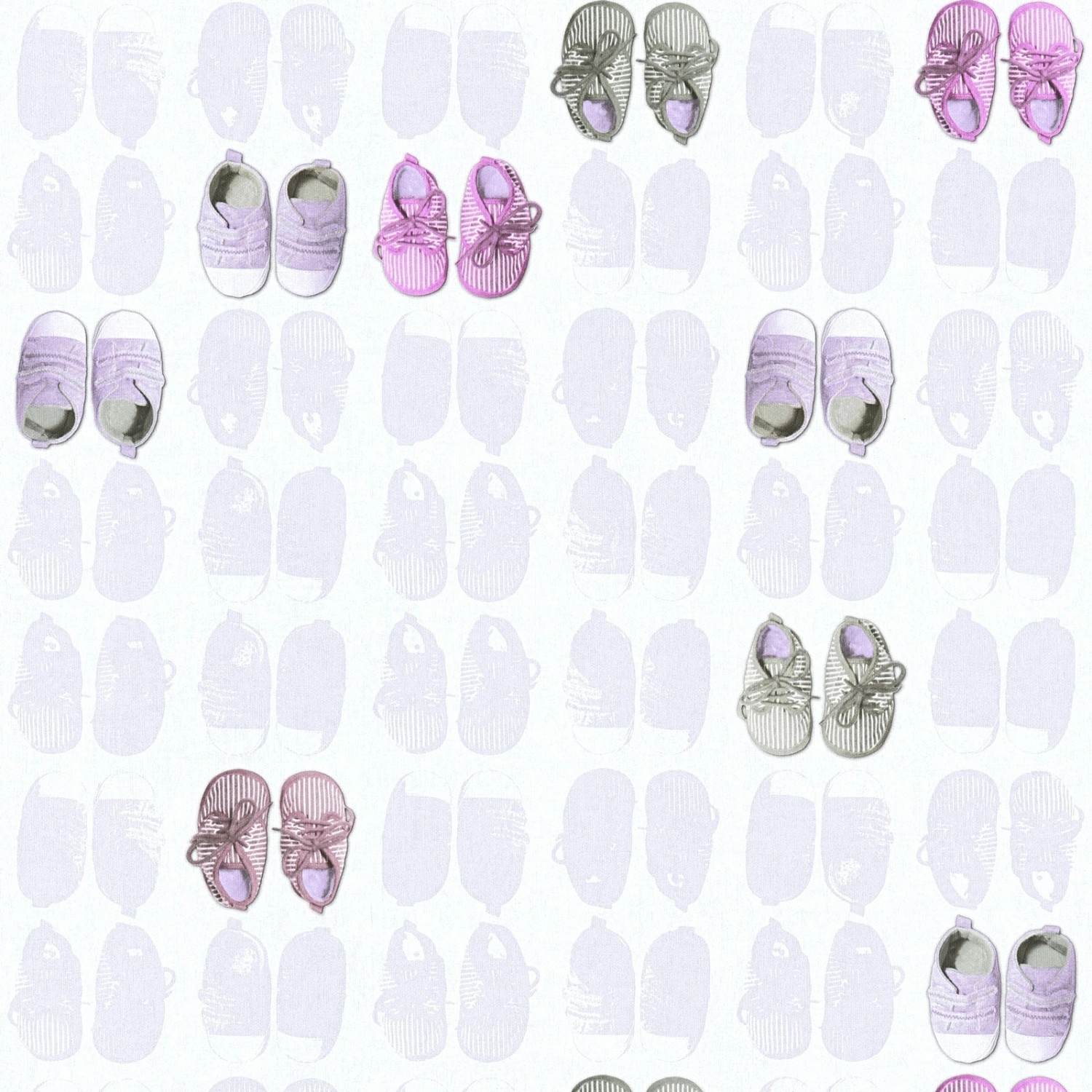Bricoflor Babyzimmer Tapete mit Schuhen Verspielte Babytapete in Grau und Rosa Ideal für Kinderzimmer Von Mädchen Vlies 