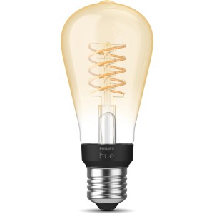 Philips Hue LED-Lampe E27 White ST64 Filament, warmweißes Licht im Retro-Look.