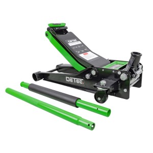 DeTec. Hydraulischer Wagenheber 3t, grün, mit Doppelkolben und langer Pumpstange für Auto-Reparatur.