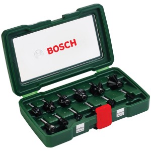 Bosch HM-Fräser-Set Promoline, 12-teilig mit 8 mm Schaft im grünen Koffer.