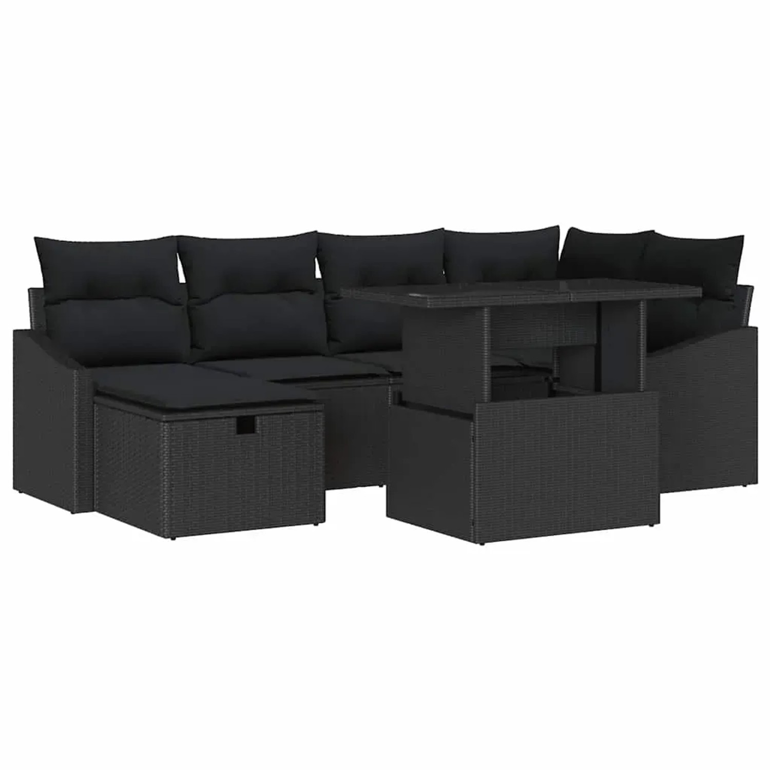 vidaXL Garten-Sofa-Set mit Kissen 7-Tlg Schwarz Poly Rattan 3359840 günstig online kaufen