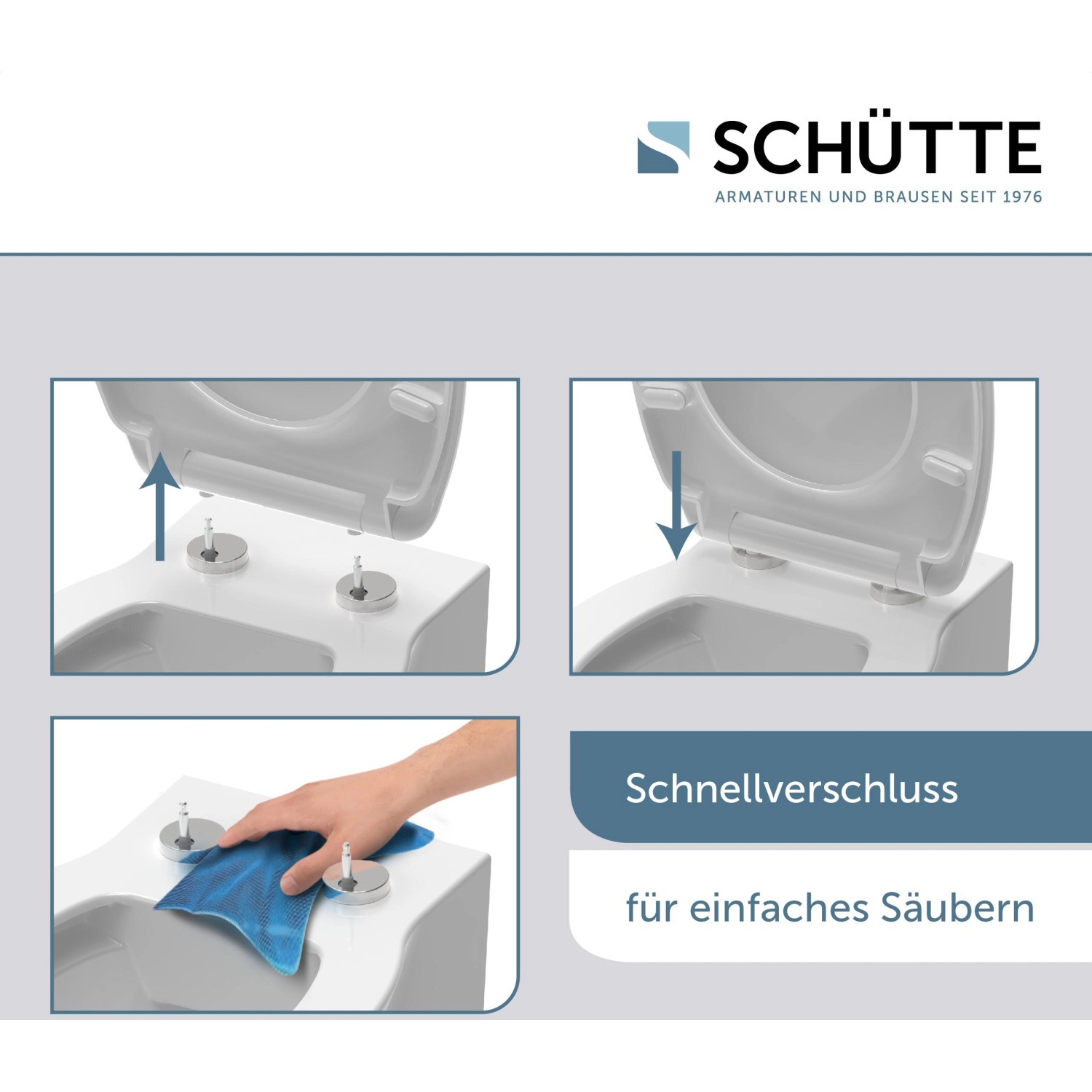 Schütte WC-Sitz Magic Light mit Absenkautomatik und Schnellverschluss zur einfachen Reinigung.