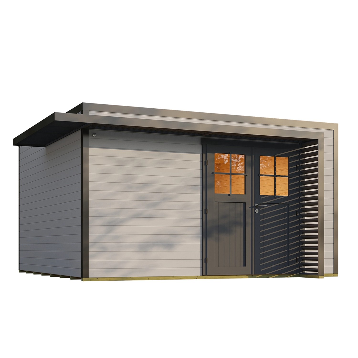 Weka Gartenhaus Amberley Doppeltür Grau-Anthrazit 400 cm x 400 cm günstig online kaufen