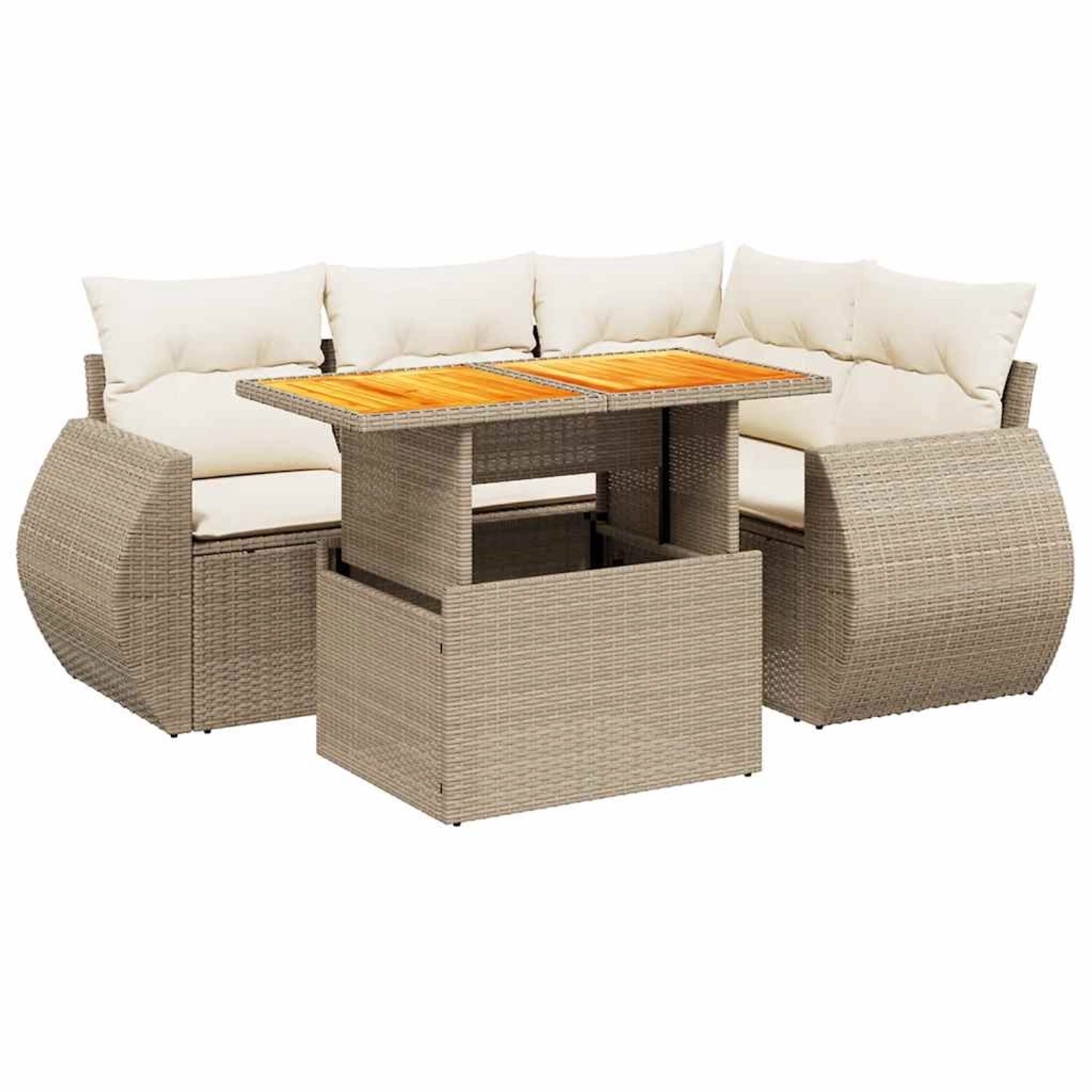 vidaXL 5-Tlg Garten-Sofagarnitur mit Kissen Beige Poly Rattan 3272178 günstig online kaufen