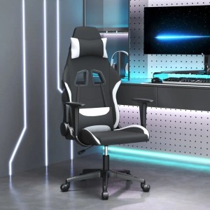 vidaXL Gaming-Stuhl mit Massagefunktion Schwarz und Weiß Stoff 345498