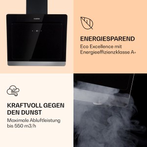 Klarstein Aurora Eco 60 Kopffreihaube, schwarz, mit Ambientelicht und Glas-Design.