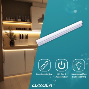 LUXULA LED Unterbauleuchte 30cm 4W 360lm 4500K Neutralweiß Küchenbeleuchtung Schranklicht Erweiterbare LED Leiste