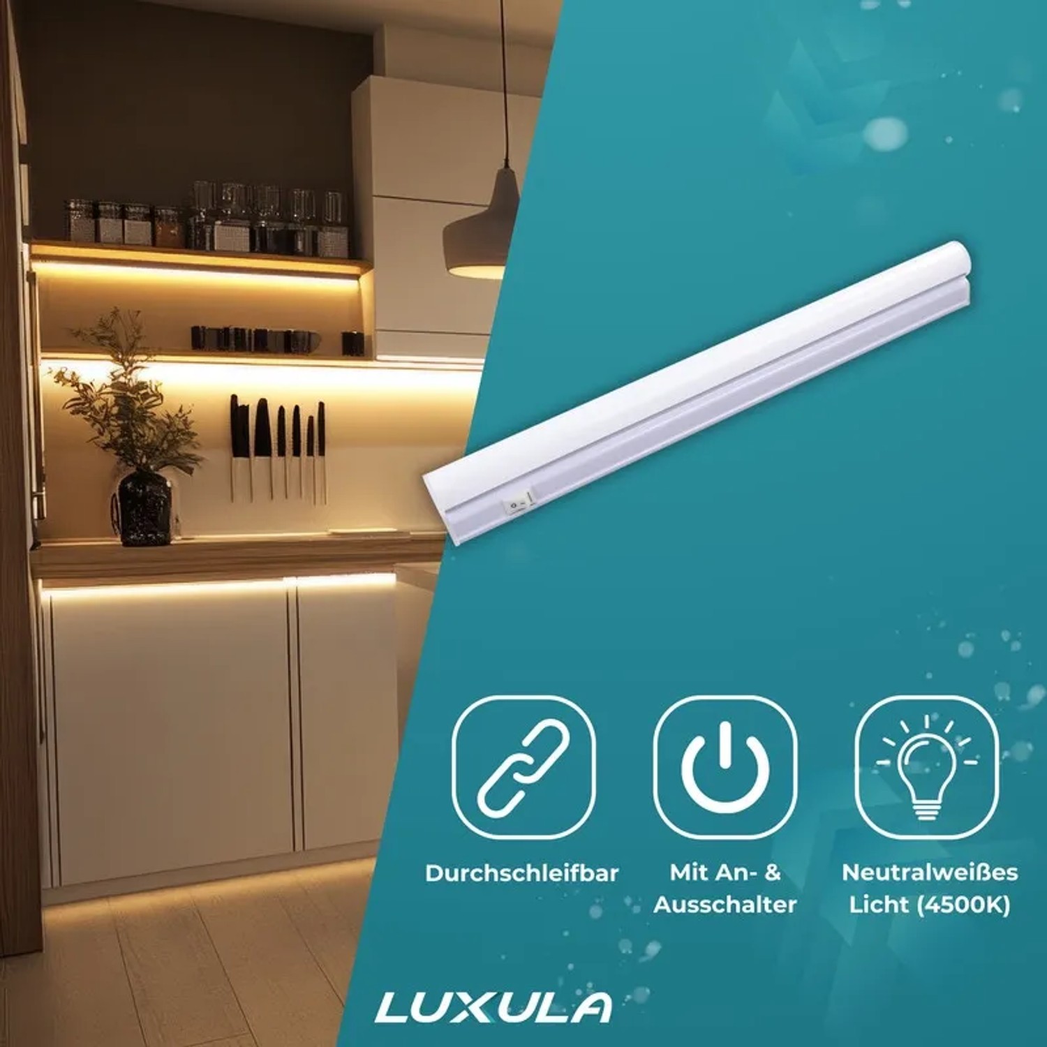 LUXULA LED Unterbauleuchte, 30cm, neutralweißes Licht für Küche und Schrank.