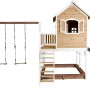 Axi Liam Spielhaus mit Doppelschaukel, Rutsche, Sandkasten, Holz, braun, weiß und grau.