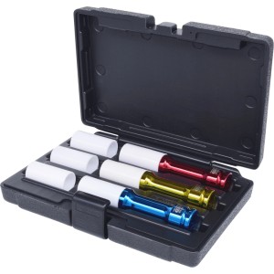 KS TOOLS 1/2 Zoll Alu Kraft Stecknuss Satz, 6-tlg, in offenem Koffer. Lange, farbige Nüsse mit Schutzhülsen für Radmontage.