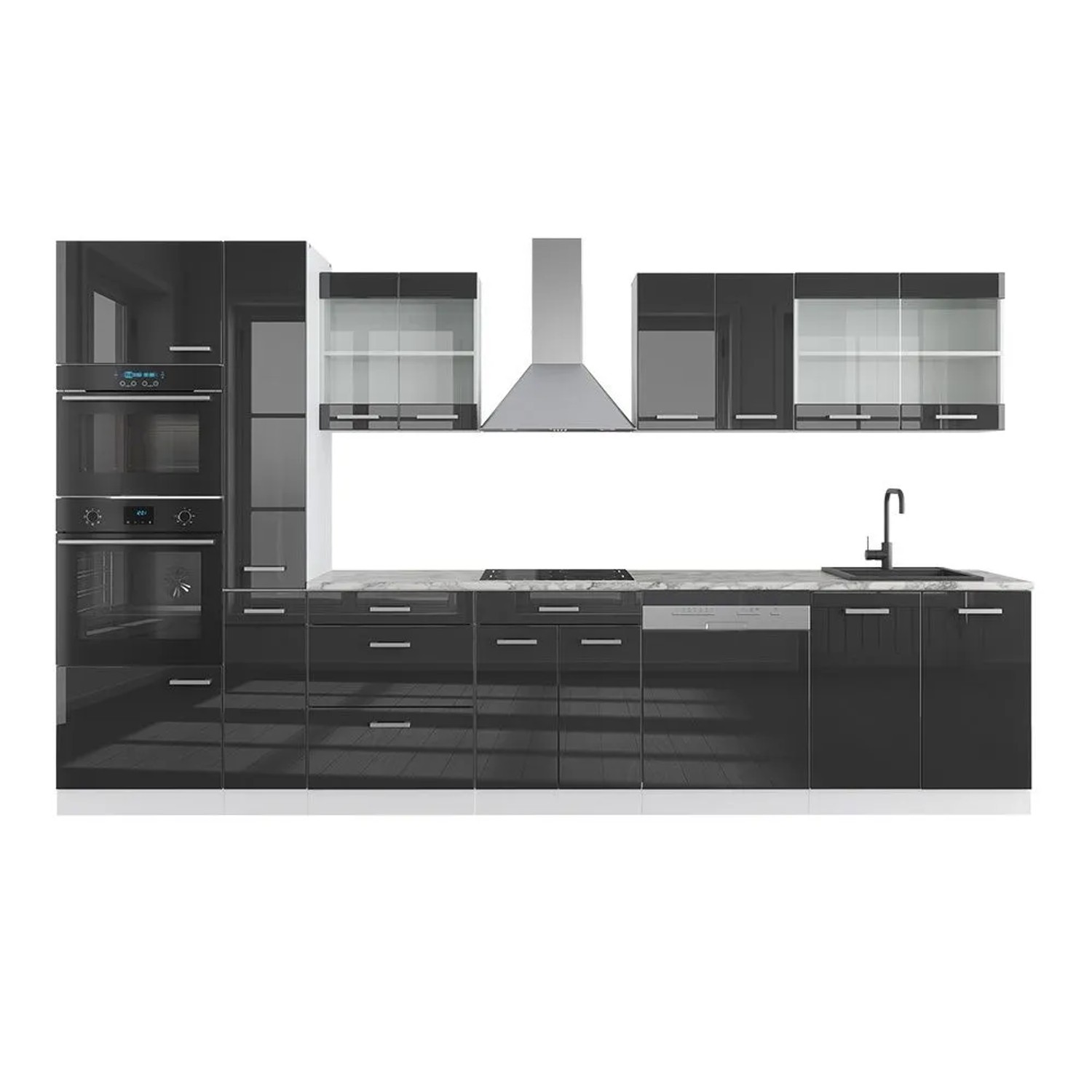 Vicco R-Line Küchenzeile Anthrazit Hochglanz Weiß 350 cm mit Hochschrankohne Arbeitsplatte ohne E-Geräte