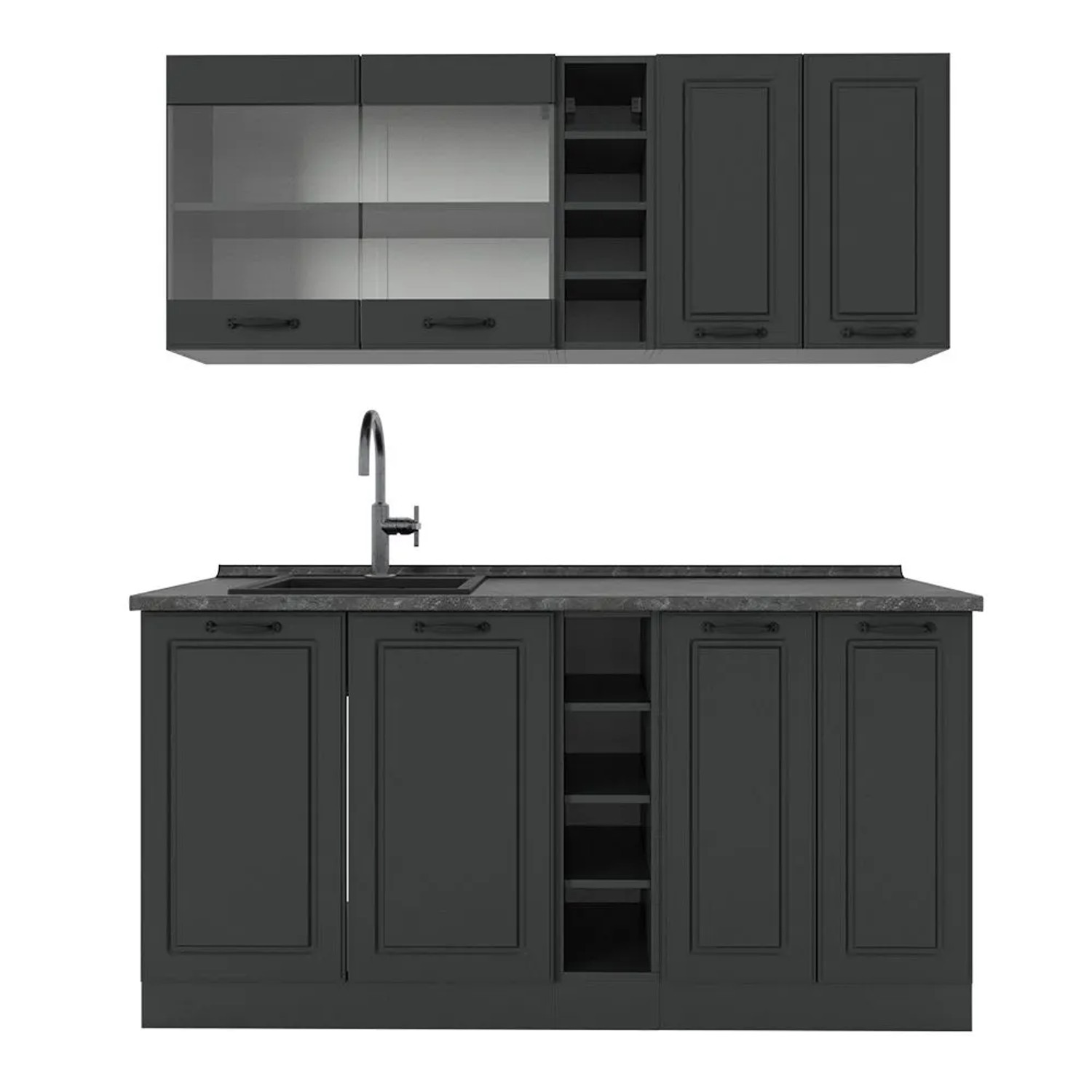 Vicco R-Line Singleküche Anthrazit Landhaus Anthrazit 160 cm AP Anthrazit ohne E-Geräte