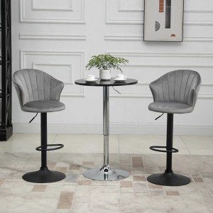 2er-Set graue Barhocker mit Lehne, drehbar und höhenverstellbar. Ideal für die Bar.