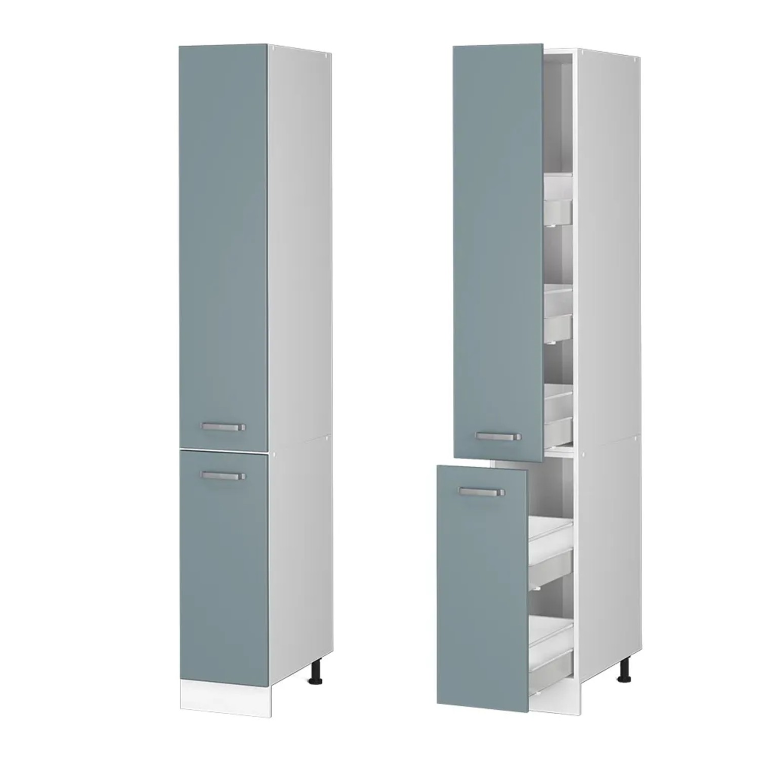 Vicco Apothekerschrank R-Line, blau-grau/weiß, 30 cm breit. Küchenschrank mit Auszügen für optimale Küchenorganisation.