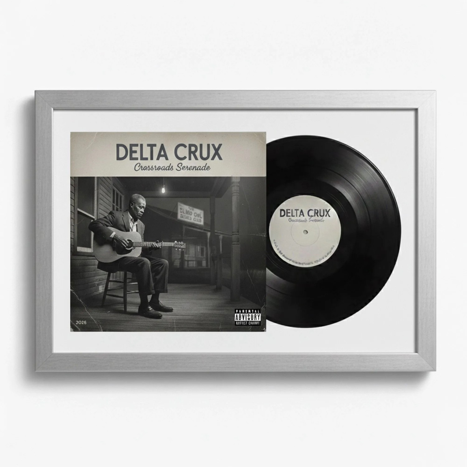 K-Möbel Schallplatten Rahmen Silber 40x60cm mit Weißem Passepartout für Vinyl & Cover