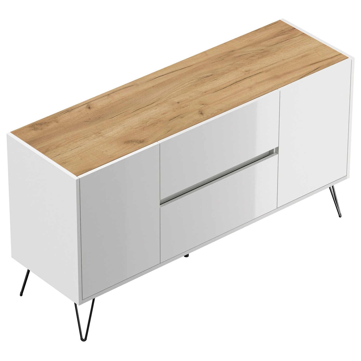 Posseik Sideboard Industrial F 2 Schubladen 2 Türen 140 cm Weiß Eiche Top günstig online kaufen